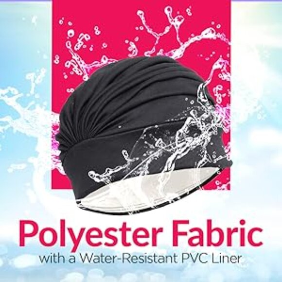 Beemo Swim Caps for Women Swimming Turban Polyester Latex Lined Pleated - Orange - Picture 6 of 9